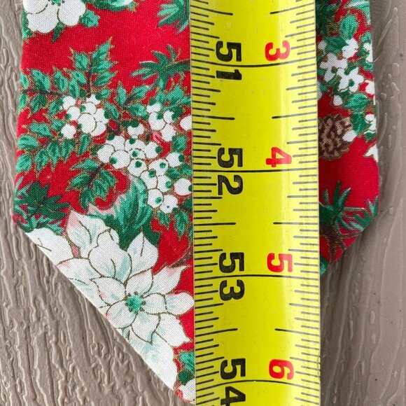 Vintage Christmas Poinsettias Neck Tie Silk Red Floral Career Professional Mens - Picture 11 of 12